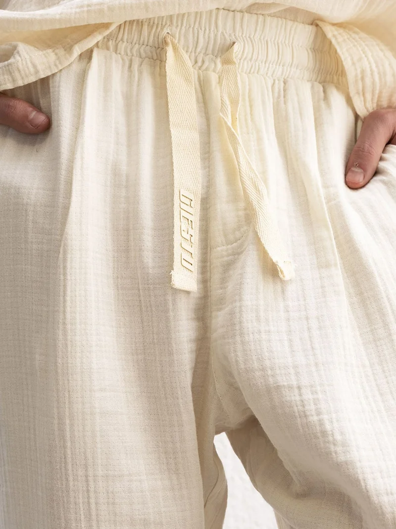 Giesto GIESTO Textured Cotton Relaxed Fit Drawstring Pants